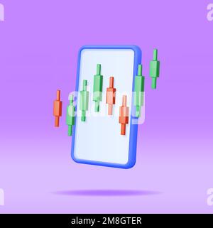 3D Bestandsdiagramm für das Wachstum auf dem Mobiltelefon Stock Vektor