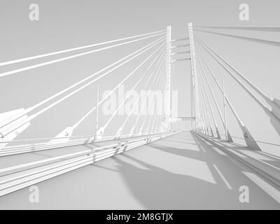Perspektivische Ansicht der Hängebrücke, weißes digitales Modell, 3D-Darstellung Stockfoto