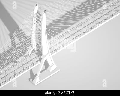 Hängebrücke, Vogelperspektive, weißes digitales Modell, 3D-Darstellung Stockfoto