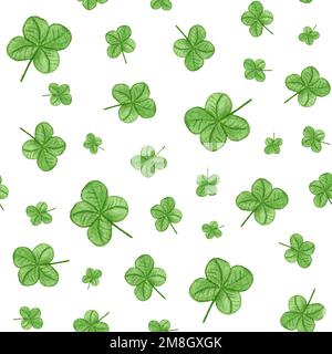 Nahtloses Aquarell-Muster mit Clover for St. Patricks Tag. Hintergrund für Karten und Banner Stockfoto
