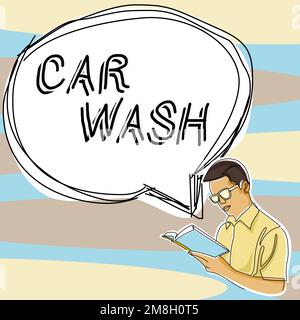 Handgeschriebener Text Autowaschanlage. Wort für ein Gebäude, das Geräte zum Waschen von Autos oder anderen Fahrzeugen enthält Stockfoto
