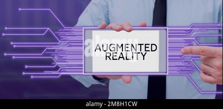 Text mit Inspiration Augmented Reality. Technologie für den Unternehmensüberblick, die Computerbilder in der realen Welt aufzwingt Stockfoto