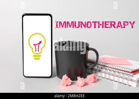 Begrifflicher Titel Immuntherapie. Geschäftsansatz Behandlung oder Vorbeugung von Krankheiten, die die Verbesserung des Immunsystems beinhaltet Stockfoto