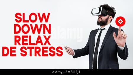 Konzeptionelle Beschriftung Slow Down Relax De Stress. Wort für "Pause machen" Stresspegel reduzieren Ruhe bewahren Stockfoto