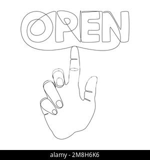 Eine fortlaufende Zeile mit Zeigefinger-Poinng bei Open Word. Vektor-Konzept der dünnen Linie Illustration. Konturzeichnen Kreative Ideen. Stock Vektor