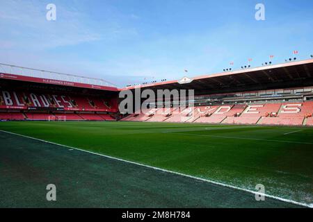 Allgemeiner Blick auf das Bloomfield Road Stadium vor dem Sky Bet Championship-Spiel Sheffield United vs Stoke City in Bramall Lane, Sheffield, Großbritannien, 14. Januar 2023 (Foto: Steve Flynn/News Images) Stockfoto