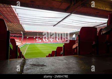 Sheffield, Großbritannien. 14. Januar 2023. Allgemeiner Blick auf das Bloomfield Road Stadium vor dem Sky Bet Championship-Spiel Sheffield United vs Stoke City in Bramall Lane, Sheffield, Großbritannien, 14. Januar 2023 (Foto von Steve Flynn/News Images) in Sheffield, Großbritannien, am 1./14. Januar 2023. (Foto: Steve Flynn/News Images/Sipa USA) Guthaben: SIPA USA/Alamy Live News Stockfoto