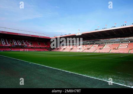 Sheffield, Großbritannien. 14. Januar 2023. Allgemeiner Blick auf das Bloomfield Road Stadium vor dem Sky Bet Championship-Spiel Sheffield United vs Stoke City in Bramall Lane, Sheffield, Großbritannien, 14. Januar 2023 (Foto von Steve Flynn/News Images) in Sheffield, Großbritannien, am 1./14. Januar 2023. (Foto: Steve Flynn/News Images/Sipa USA) Guthaben: SIPA USA/Alamy Live News Stockfoto