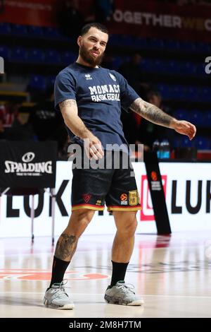 Belgrad, Serbien, 12. Januar 2023. Mike James von AS Monaco reagiert während des EuroLeague-Spiels der Turkish Airlines 2022/2023 zwischen Crvena Zvezda mts Belgrad gegen AS Monaco in der Aleksandar Nikolic Hall in Belgrad, Serbien. 12. Januar 2023. Kredit: Nikola Krstic/Alamy Stockfoto