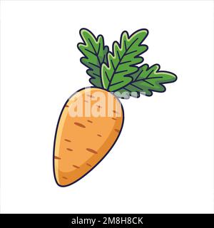 Süße Karotten-Zeichentrickfigur. Flaches Symbolkonzept für Lebensmittel und Gemüse isoliert auf weißem Hintergrund. Karotten im Doodle-Stil. Illustration Des Essens Stock Vektor