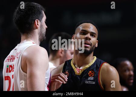 Belgrad, Serbien, 12. Januar 2023. Elie Okobo von AS Monaco reagiert während des EuroLeague-Spiels der Turkish Airlines 2022/2023 zwischen Crvena Zvezda mts Belgrad gegen AS Monaco in der Aleksandar Nikolic Hall in Belgrad, Serbien. 12. Januar 2023. Kredit: Nikola Krstic/Alamy Stockfoto