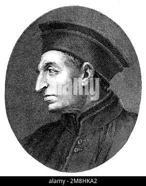 Cosimo de' Medici (1389-1464), erster Herrscher der politischen Dynastie Medici, nach Ge. Longhi, eingraviert von Isaac di Parma, nach Ge. Longhi gestochen von Isaac di Parma (Geschichtsbuch, 1902), Cosimo de' Medici (1389-1464), Florentinischer Bankier, Begründer des späteren Einflusses der Medici, nach Ge. Longhi gestochen von Isaac di Parma, Cosme de Médicis (1389-1464), banquier florentin, fondateur de l'influence ultérieure des Médicis, d'après Ge. Longhi gravé par Isaac di Parma Stockfoto