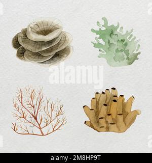Korallenriff in Aquarell-Set-Vektor Stock Vektor