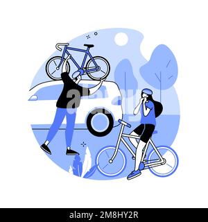 Eine Fahrradtour zu machen, isolierte Cartoon-Vektorbilder. Ein Paar, das sich auf eine Fahrradtour vorbereitet, Sommerurlaub im Wald, Lebensstil der Menschen, Reisen Stock Vektor