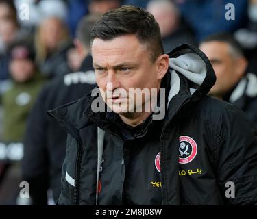 Paul Heckingbottom Manager von Sheffield United während des Sky Bet Championship-Spiels Sheffield United vs Stoke City in Bramall Lane, Sheffield, Großbritannien, 14. Januar 2023 (Foto: Steve Flynn/News Images) Stockfoto