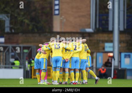 High Wycombe, Großbritannien. 14. Januar 2023. Die Spieler am Sheffield Wednesday treffen sich vor dem Sky Bet League 1-Spiel Wycombe Wanderers vs Sheffield Wednesday am 14. Januar 2023 im Adams Park, High Wycombe, Großbritannien (Foto von Gareth Evans/News Images) in High Wycombe, Großbritannien, am 1./14. Januar 2023. (Foto: Gareth Evans/News Images/Sipa USA) Guthaben: SIPA USA/Alamy Live News Stockfoto