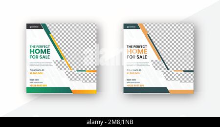 Eine moderne Bannervorlage für Immobilienquadrate für Beiträge in sozialen Medien auf weißem Hintergrund Stock Vektor