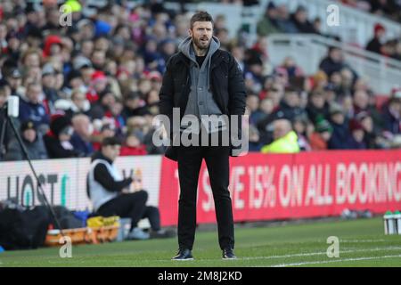 Middlesbrough, Großbritannien. 14. Januar 2023. Michael Carrick Manager von Middlesbrough während des Sky Bet Championship-Spiels Middlesbrough vs Millwall im Riverside Stadium, Middlesbrough, Großbritannien, 14. Januar 2023 (Foto: James Heaton/News Images) in Middlesbrough, Großbritannien, am 1./14. Januar 2023. (Foto: James Heaton/News Images/Sipa USA) Guthaben: SIPA USA/Alamy Live News Stockfoto