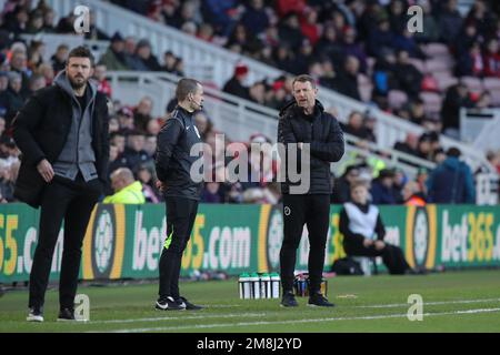 Middlesbrough, Großbritannien. 14. Januar 2023. Gary Rowett Manager von Millwall während des Sky Bet Championship-Spiels Middlesbrough vs Millwall im Riverside Stadium, Middlesbrough, Großbritannien, 14. Januar 2023 (Foto von James Heaton/News Images) in Middlesbrough, Großbritannien, am 1./14. Januar 2023. (Foto: James Heaton/News Images/Sipa USA) Guthaben: SIPA USA/Alamy Live News Stockfoto