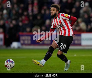 Jayden Bogle #20 von Sheffield United während des Sky Bet Championship-Spiels Sheffield United vs Stoke City in Bramall Lane, Sheffield, Großbritannien, 14. Januar 2023 (Foto: Steve Flynn/News Images) Stockfoto