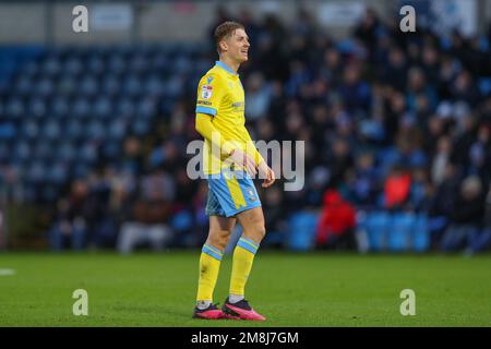 High Wycombe, Großbritannien. 14. Januar 2023. George Byers #14 von Sheffield Wednesday gibt seinen Teamkollegen Anweisungen während des Spiels der Sky Bet League 1 Wycombe Wanderers vs Sheffield Wednesday am 14. Januar 2023 in Adams Park, High Wycombe, Großbritannien (Foto von Gareth Evans/News Images) in High Wycombe, Großbritannien, am 1./14. Januar 2023. (Foto: Gareth Evans/News Images/Sipa USA) Guthaben: SIPA USA/Alamy Live News Stockfoto