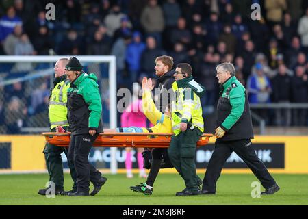 High Wycombe, Großbritannien. 14. Januar 2023. George Byers #14 von Sheffield Wednesday applaudiert den Fans beim Sky Bet League 1-Spiel Wycombe Wanderers vs Sheffield Wednesday in Adams Park, High Wycombe, Großbritannien, 14. Januar 2023 (Foto von Gareth Evans/News Images) in High Wycombe, Großbritannien, am 1./14. Januar 2023. (Foto: Gareth Evans/News Images/Sipa USA) Guthaben: SIPA USA/Alamy Live News Stockfoto