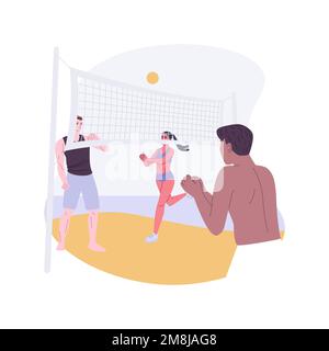 Beachvolleyball isolierte Cartoon-Vektorbilder. Eine Gruppe von Leuten spielt Volleyball am Strand zusammen, aktiver Lifestyle, Erholungstag, Summe Stock Vektor