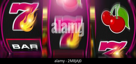 Casino Slot Machine Spinning Reels 3D gerenderte Illustration. Las Vegas Spielkonzept. Stockfoto