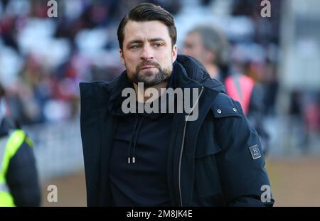 Swansea City Manager Russell Martin während des Sky Bet Championship-Spiels zwischen Sunderland und Swansea City im Stadium of Light, Sunderland am Samstag, den 14. Januar 2023. (Kredit: Michael Driver | MI News) Kredit: MI News & Sport /Alamy Live News Stockfoto