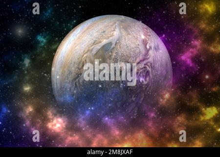 Magischer jupiter-Planet in den farbenfrohen Sternenuniversen, Elementen dieses Bildes, bereitgestellt von der NASA Stockfoto
