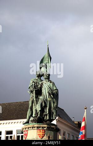 Die Jan Breydel und Peter De Conik Statue, Marktplatz, Brügge City, West-Flandern, belgischen Region Flandern. Stockfoto