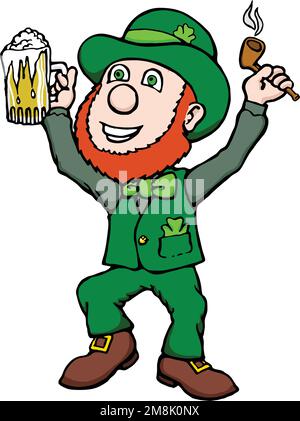 Cartoon-Kobold mit Bier und Pfeife Stock Vektor