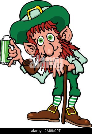 Karikatur-Leprechaun mit einem Bier Stock Vektor