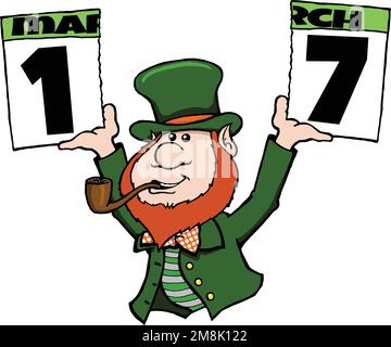 Karikatur-Leprechaun spaltet am 17. märz in calenda Stock Vektor