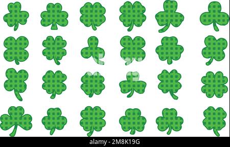 Set aus drei und vier Blättern Klee in Buffalo Plai Stock Vektor