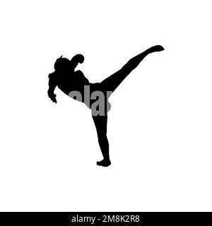 Frauen-Kickboxer-Ikone. Einfaches Hintergrundsymbol für Kickboxturnier-Poster mit Woman-Style. Logo der Marke Woman Kickboxer. Frau Kickboxer T- Stock Vektor