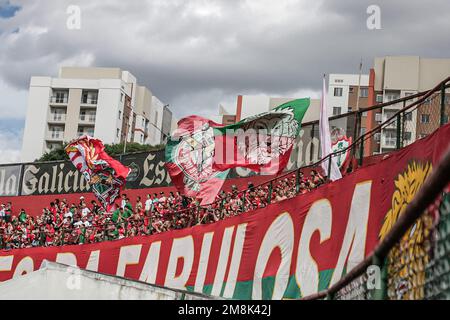 Sao Paulo, Brasilien. 14. Januar 2023. SP - Sao Paulo - 01/14/2023 - PAULISTA 2023, PORTUGUESA X BOTAFOGO-SP - Portugiesa-Fans während eines Spiels gegen Botafogo-SP im Stadion Caninde für die Paulista-Meisterschaft 2023. Foto: Guilherme Drovas/AGIF/Sipa USA Guthaben: SIPA USA/Alamy Live News Stockfoto