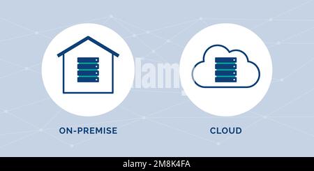 Vergleich zwischen On-Premise und Cloud, Konzept für Data-Hosting-Dienste Stock Vektor