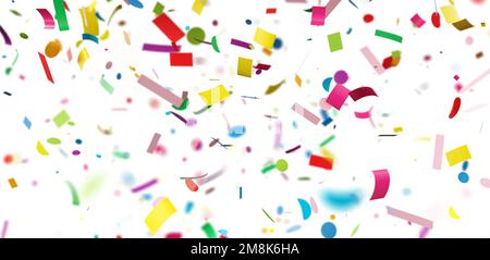 Farbenfrohe herabfallende Konfetti, glänzende Konfetti glitzern in bunten Farben. Karneval, Neujahr, Geburtstag, Design-Dekoration einer Valentinstagsparty. Stockfoto
