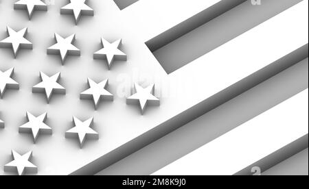 us-Flagge: Teil der Flagge der Vereinigten Staaten von Amerika in dreidimensionalen Grafiken, weißen Relief- und Schattenspielen von 3D. Stockfoto