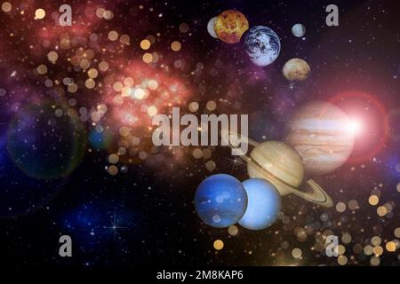 Planeten in der Zeile Solar System in der bunten starry Universe mit Copy space-Elemente dieses Bild von der NASA eingerichtet Stockfoto