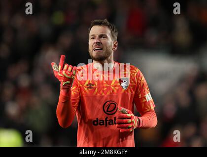 Brentford, Großbritannien. 14. Januar 2023. 14. Januar 2023; GTECH Community Stadium, Brentford, London, England; Premier League Football, Brentford gegen Bournemouth; Torwart Neto von Bournemouth Credit: Action Plus Sports Images/Alamy Live News Stockfoto