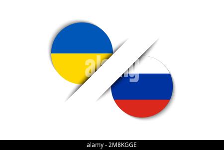 Zwei ukrainische und russische Aufkleber. Flagge der Ukraine und Russlands. Ukrainisches Symbol für Unabhängigkeit und Freiheit. Einfache Symbole mit isolierten Flags auf einem WH Stock Vektor