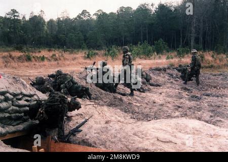 Mitglieder der 2. der 7. Infanterieabteilung, 24. Infanterieabteilung während der Schulung der Firma STX Lane (Break). Betreff Betrieb/Serie: SITUATIONSBEZOGENE ÜBUNGSBASIS: Fort Stewart Bundesstaat: Georgia (GA) Land: Vereinigte Staaten von Amerika (USA) Stockfoto