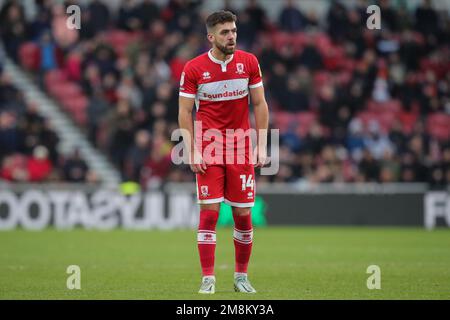 Middlesbrough, Großbritannien. 14. Januar 2023. Tommy Smith #14 of Middlesbrough während des Sky Bet Championship-Spiels Middlesbrough vs Millwall im Riverside Stadium, Middlesbrough, Großbritannien, 14. Januar 2023 (Foto von James Heaton/News Images) in Middlesbrough, Großbritannien, am 1./14. Januar 2023. (Foto: James Heaton/News Images/Sipa USA) Guthaben: SIPA USA/Alamy Live News Stockfoto