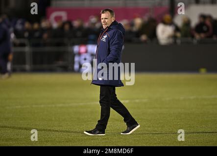 Barnet, Vereinigtes Königreich. 14. Januar 2023. EPCR Challenge Cup. Saracens V Lyon OU. StoneX-Stadion. Barnet. Mark McCall (Saracens, Regisseur des Rugby vor dem Saracens V Lyon OU EPCR Heineken Champions Cup, Runde 3, ein Rugby-Spiel im StoneX Stadium. Kredit: Sport In Pictures/Alamy Live News Stockfoto