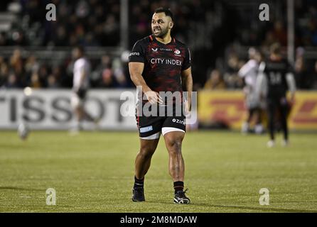 Barnet, Vereinigtes Königreich. 14. Januar 2023. EPCR Challenge Cup. Saracens V Lyon OU. StoneX-Stadion. Barnet. Billy Vunipola (Saracens) während des Saracens V Lyon OU EPCR Heineken Champions Cup, Runde 3, ein Rugby-Spiel im StoneX Stadium. Kredit: Sport In Pictures/Alamy Live News Stockfoto