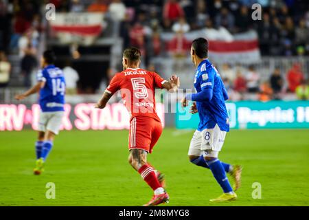 Fort Lauderdale, Florida, USA. 14. Januar 2022 Ein freundliches Fußballspiel zwischen den erfolgreichsten Fußballern Südamerikas in River Plate, historischen und legendären argentinischen Giganten, und Millonarios, dem kolumbianischen Kraftpaket im DRV Pink Stadium in Fort Lauderdale, Florida. Kredit: Yaroslav Sabitov/YES Market Media/Alamy Live News Stockfoto