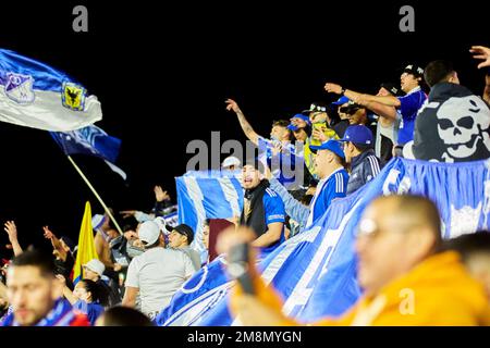 Fort Lauderdale, Florida, USA. 14. Januar 2022 Ein freundliches Fußballspiel zwischen den erfolgreichsten Fußballern Südamerikas in River Plate, historischen und legendären argentinischen Giganten, und Millonarios, dem kolumbianischen Kraftpaket im DRV Pink Stadium in Fort Lauderdale, Florida. Kredit: Yaroslav Sabitov/YES Market Media/Alamy Live News Stockfoto