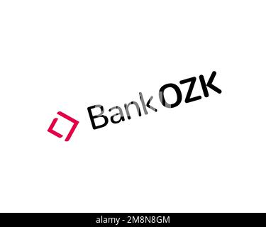 Bank OZK, gedrehtes Logo, weißer Hintergrund Stockfoto